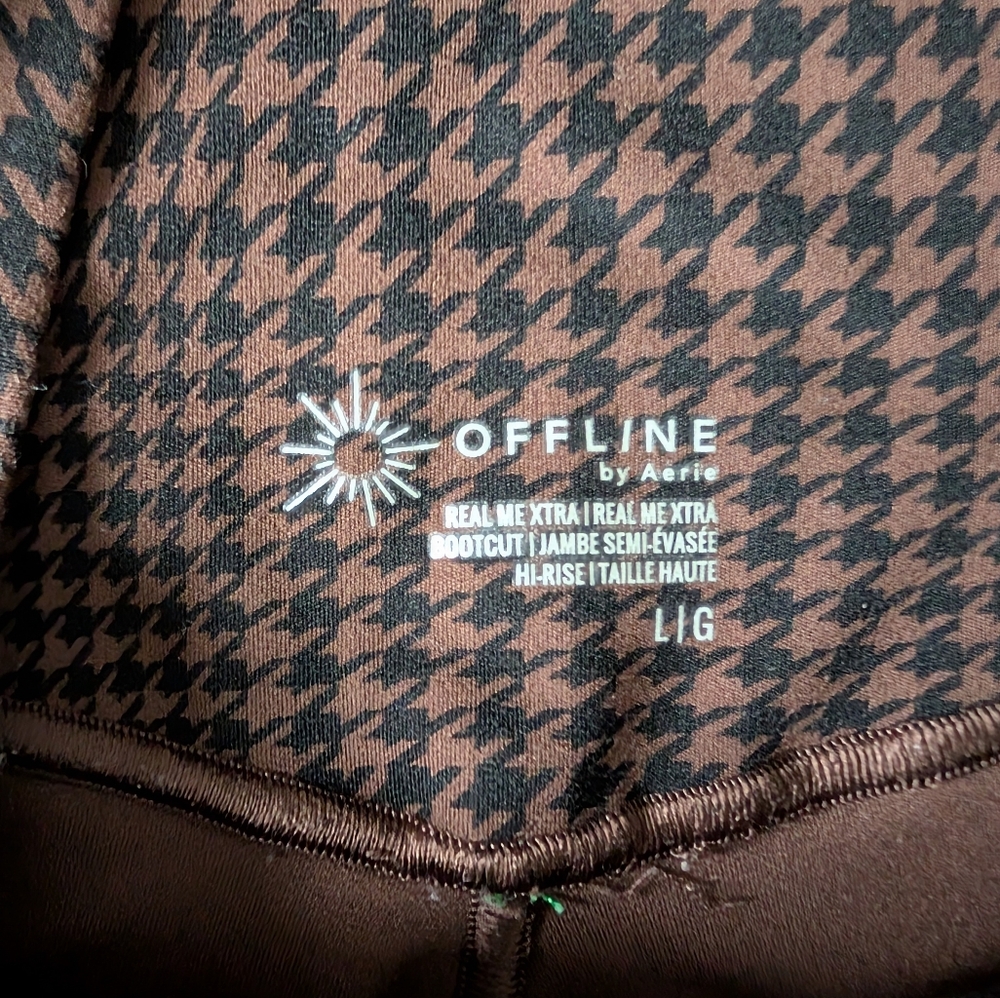 Aerie Offline Real Me Bootcut Flare Leggings Brown Viral Houndstooth Print Sz L - Picture 5 of 10